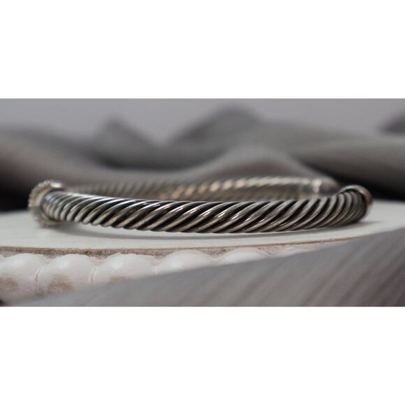 David Yurman 925 & 18k Diamond X Station Cuff Bracelet 29.2G/7.25in/4.9mm - Picture 2 of 7